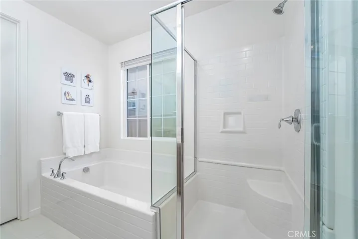 Separate soaking tub and walk-in shower