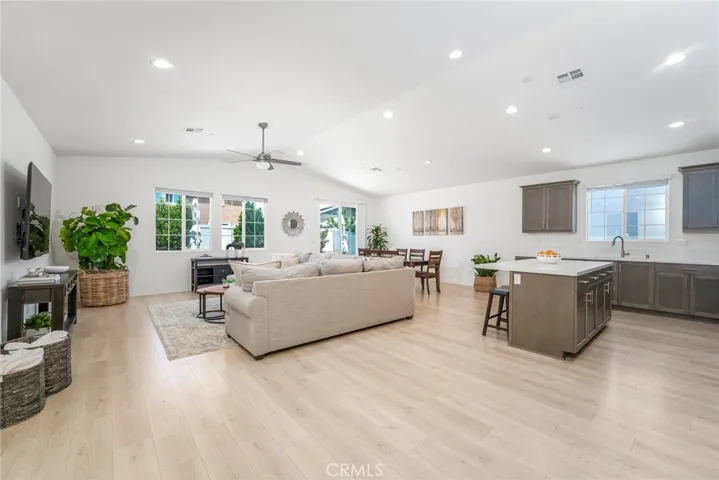 Grand great room with high ceilings and recessed lighting