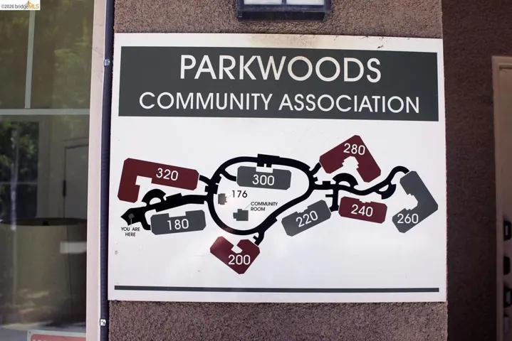 Informative Parkwoods Community Association site map prominently displayed on an exterior wall