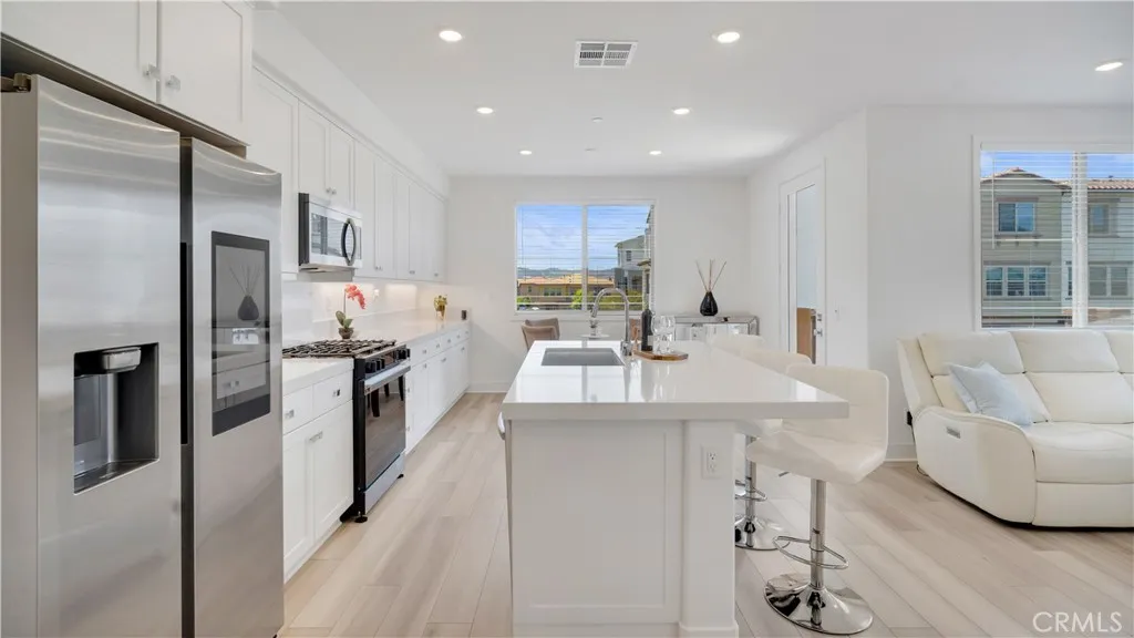 Kitchen island with bar seating.