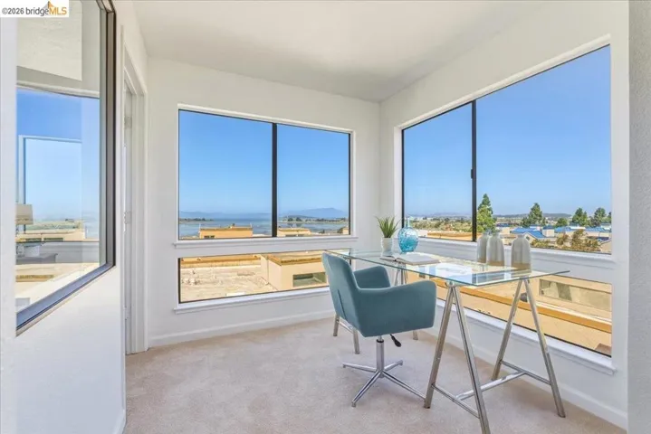 Light-filled room featuring multiple large windows, wall-to-wall carpeting, and a crisp white wall finish