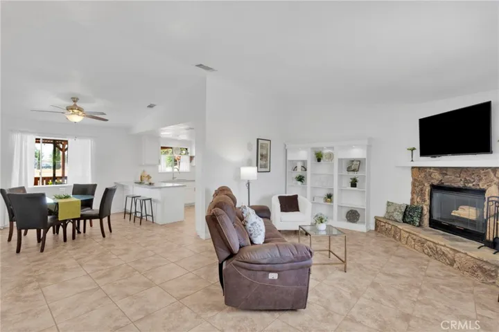 living room, dining area and kitchen