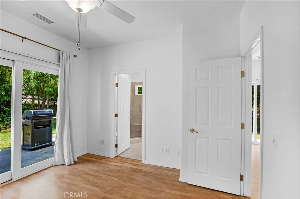 Casita bedroom and entry to bathroom