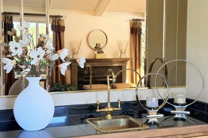 Wet bar adjacent to the living area.