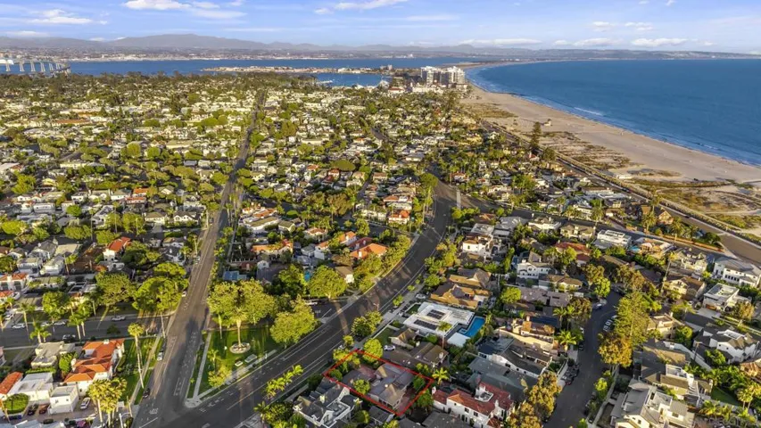 Shows proximity to Coronado Beach and Hotel Del Coronado