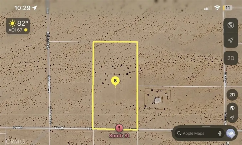 Regional satellite map overlay pinpointing the exact location and rectangular footprint of the 5-acre parcel.