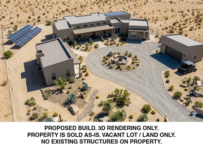 Close-up 3D architectural rendering showcasing a visionary premium compound layout with detached casitas and a circular driveway. Note: The structure shown is AI Generated and is a 3-D rendering only of what could potentially be built. The property is only vacant land. No plans or permits have been submitted.
