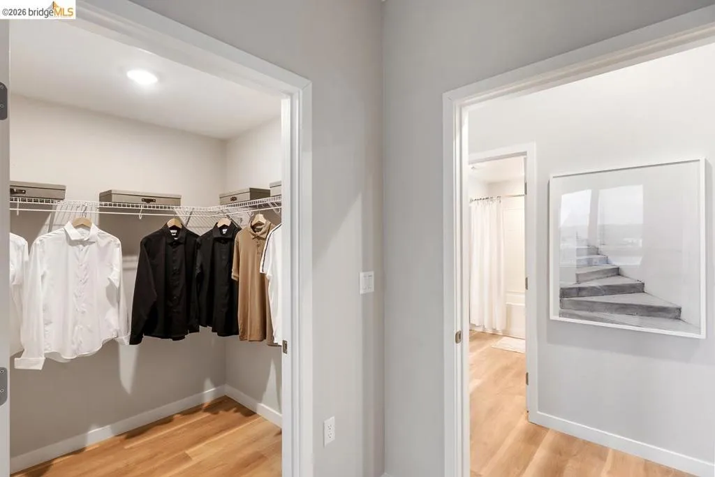 Spacious closet with light wood-style flooring
