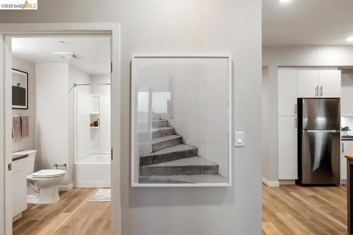 Stairway with wood finished floors