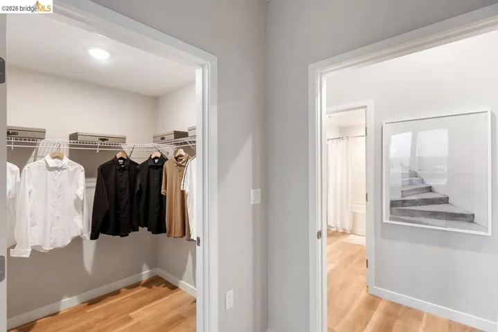 Spacious closet with light wood-style flooring