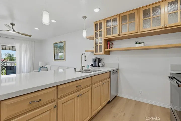 Quartz countertops and backsplash.