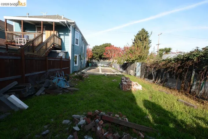 Fenced backyard featuring a wooden deck