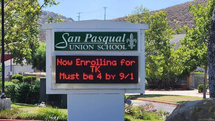 Highly rated San Pasqual Union school district K-8 just outside the front gate of the community.