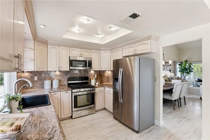 Kitchen with stainless steels appliances.
