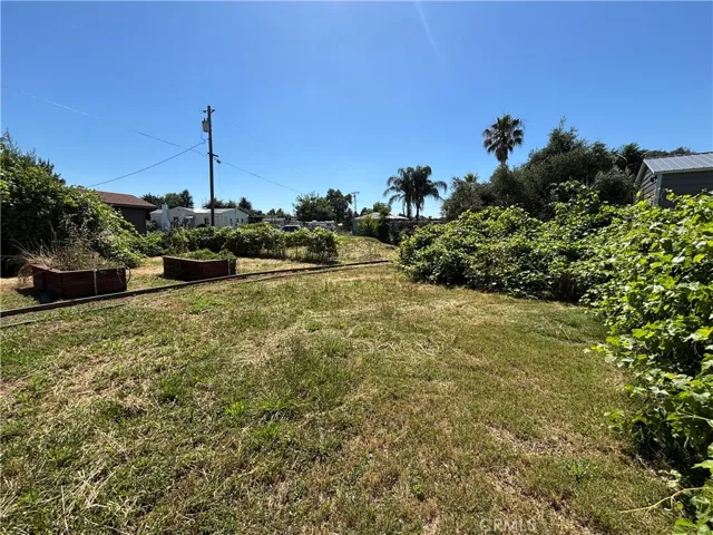 Back yard with raised beds