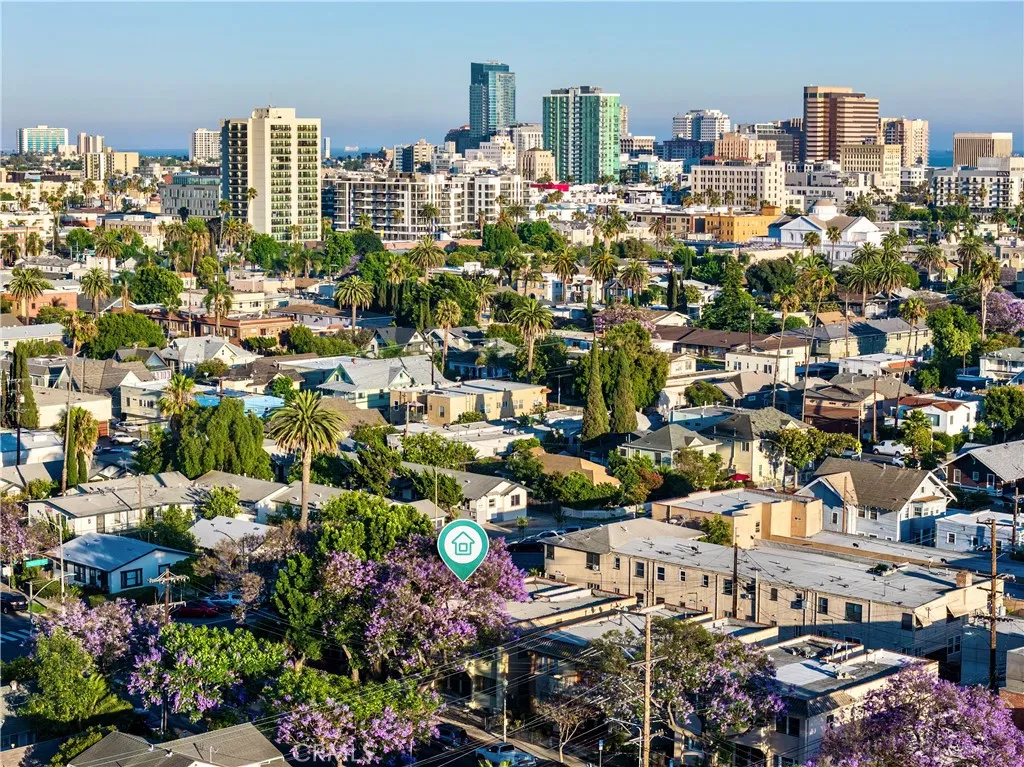 The building near downtown Long Beach, aerial.