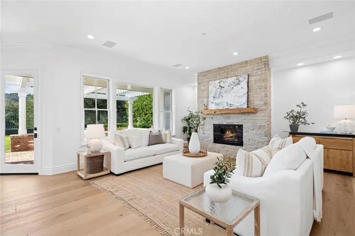 Family Room/ With limestone fireplace
