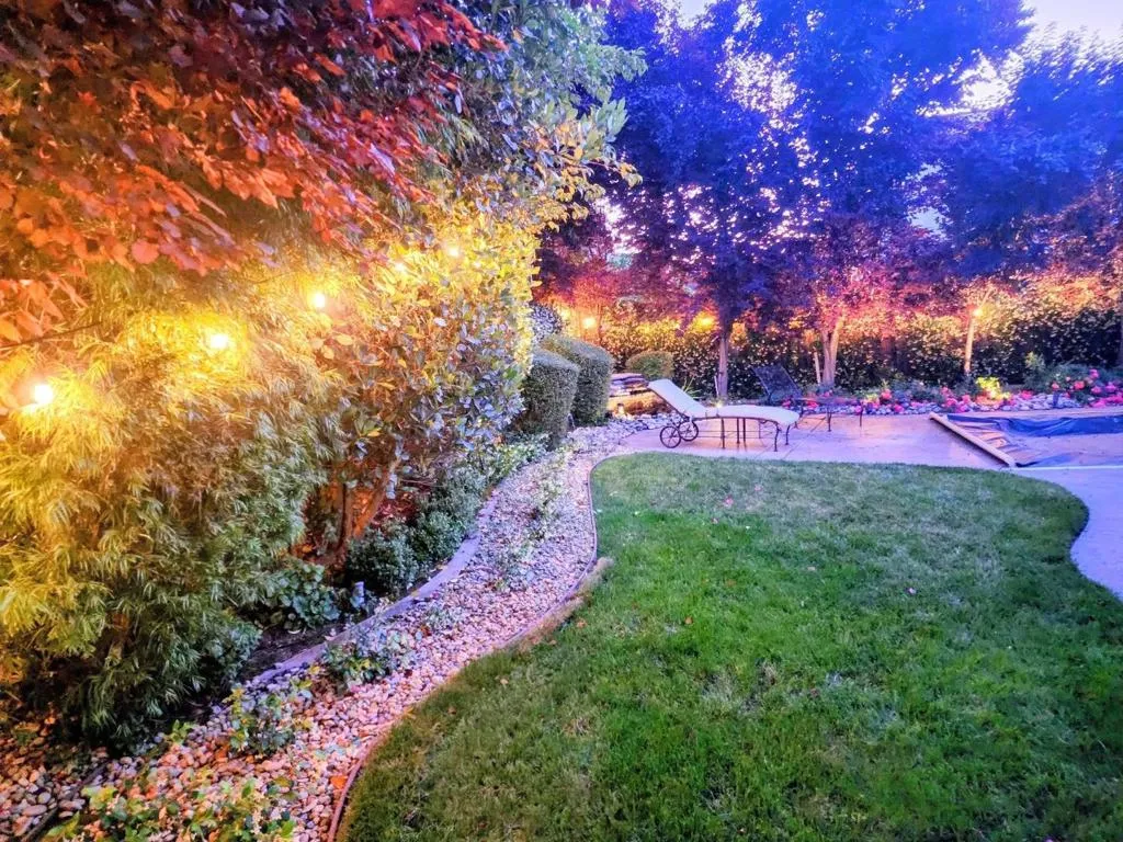 Large Private Backyard with Mature Trees and Landscaping
