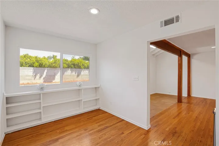 Dining room with built in shelves
