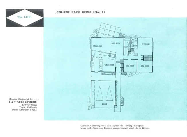 From original brochure, the Lido plan.  Home has been expanded to connect home and garage.