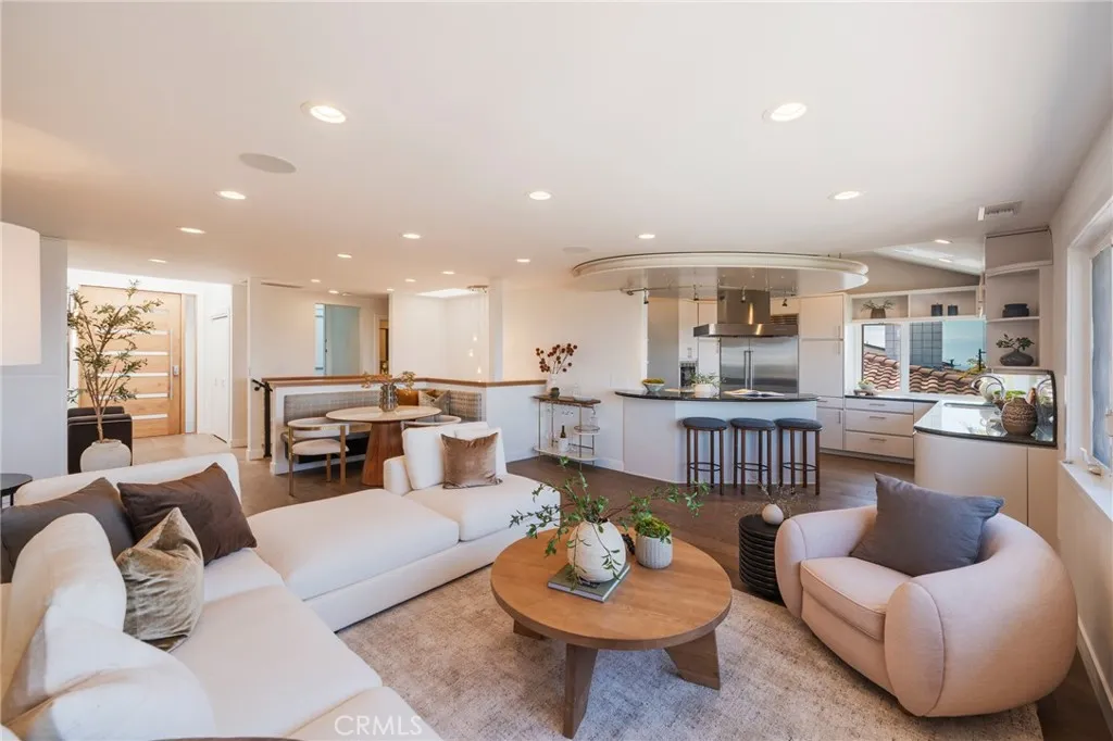 Living, dining and kitchen area