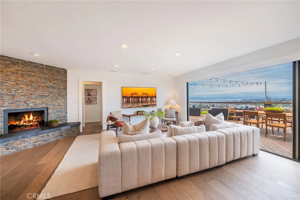 Family room with fireplace and beautiful views