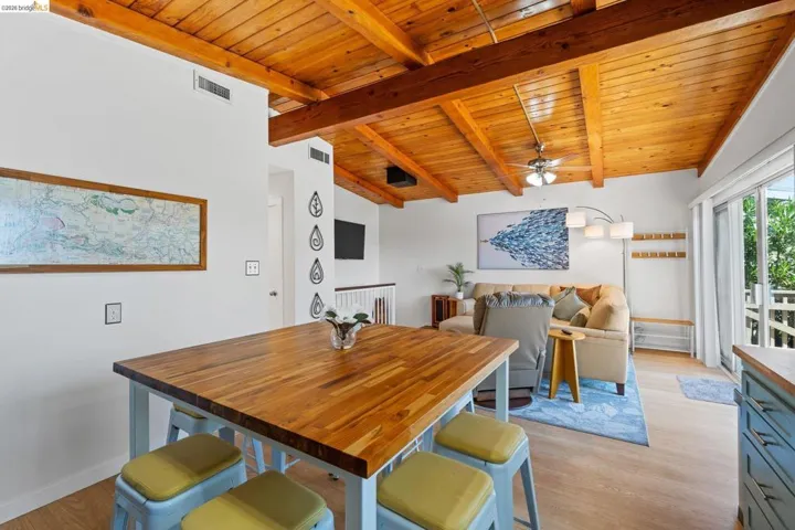 Vaulted wood-plank ceilings with exposed beams