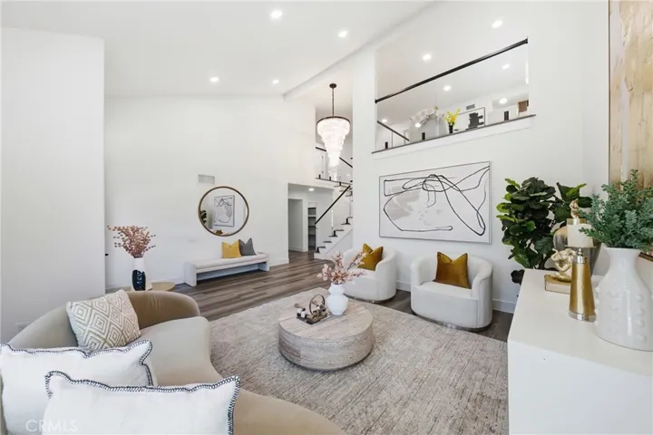 High ceiling living room, new floorings, upgraded staircase