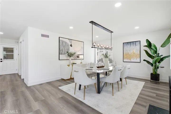 Open layout family room with fireplace