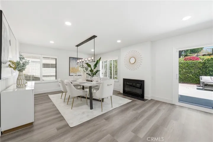 Open layout family room with fireplace