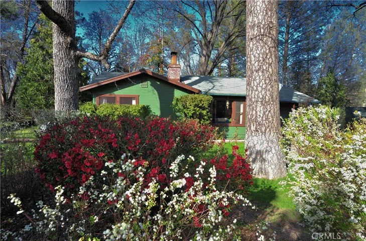 Landscaping is natural and beautiful. Note the large mature pine and oak trees.