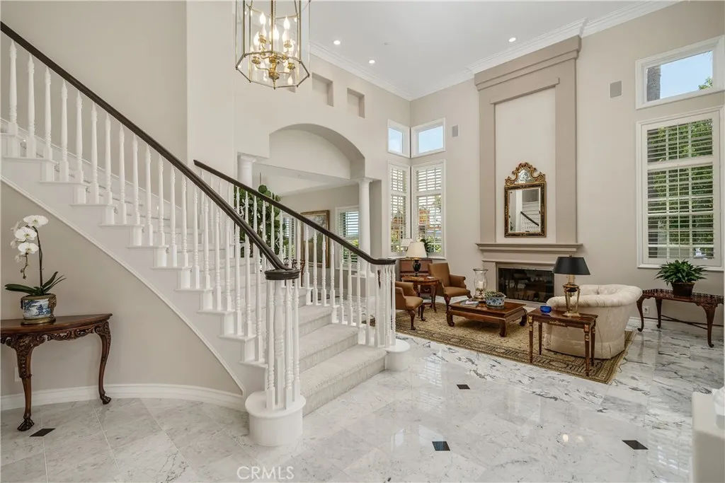 Formal living room featuring marble flooring.
