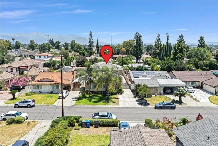 Aerial view of the surrounding neighborhood.