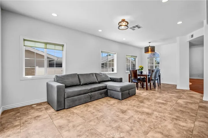 Open-concept family room and dining area.