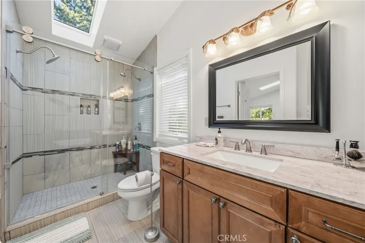 master bathroom with skylight