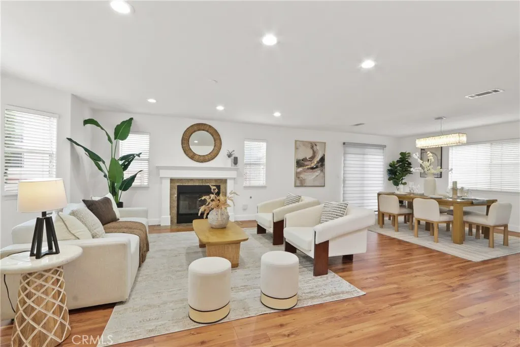 Open floorpan with family room and dining room
