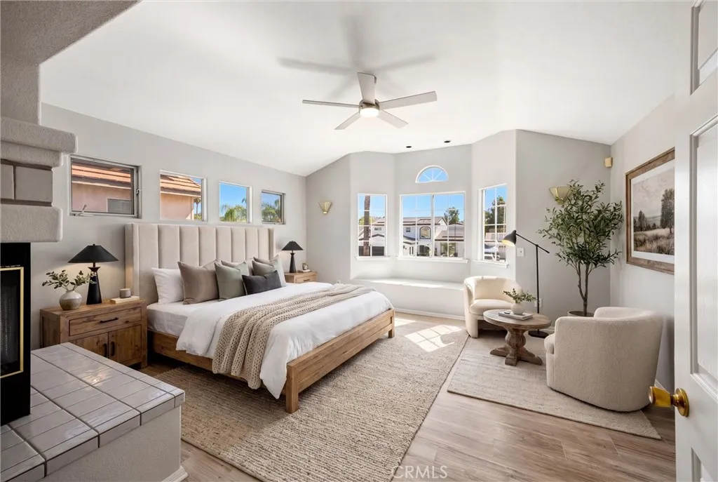 Oversized primary suite virtually staged