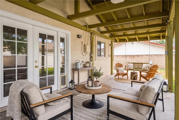 Backyard patio area virtually staged
