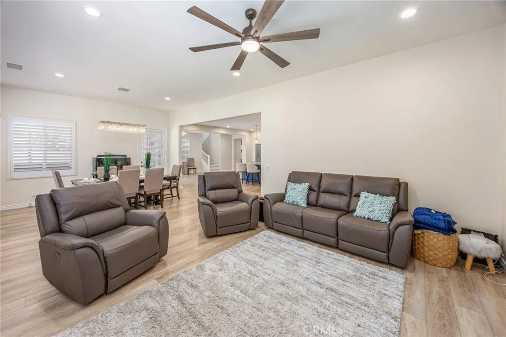 Spacious family room open to the kitchen and dining area