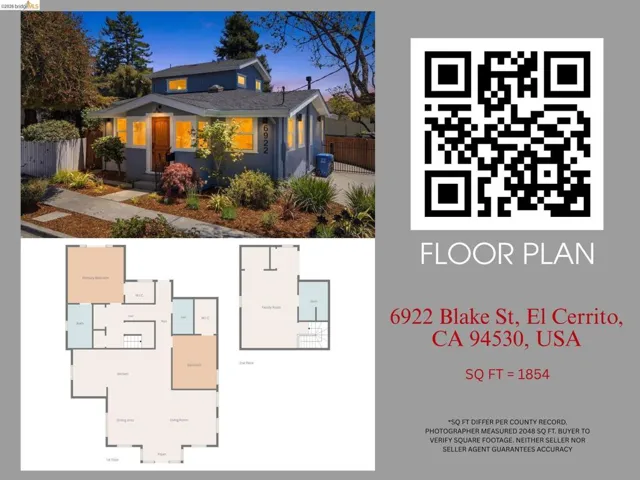 Property Listing Advertisement. Displaying property exterior, floor plans, address, and square footage details