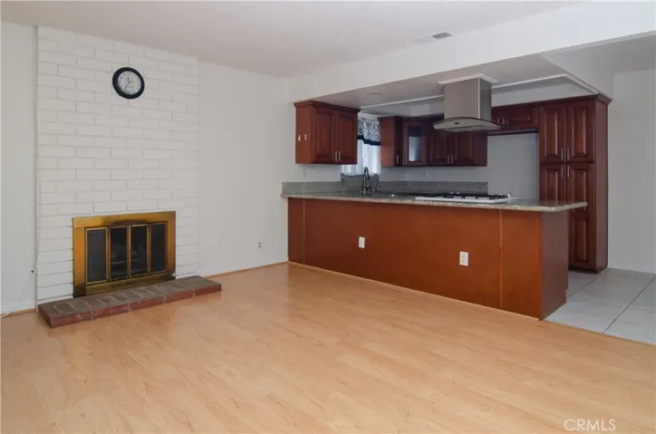 Fireplace - open & updated kitchen