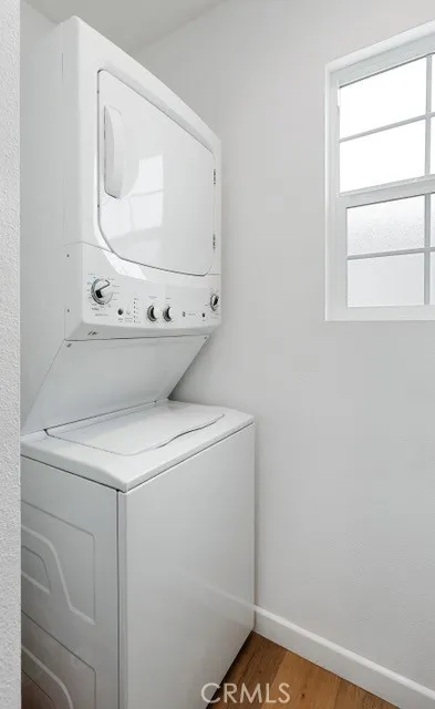 ADU Stacking laundry in bathroom