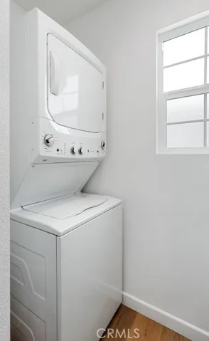 ADU Stacking laundry in bathroom