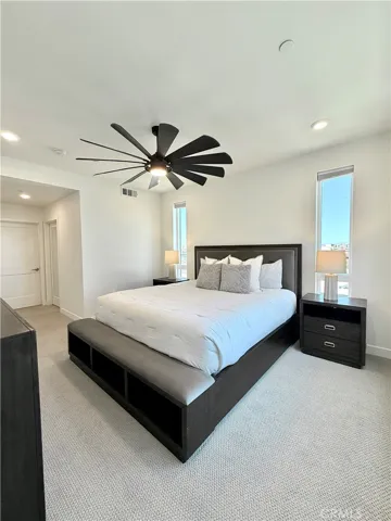 Corner of bedroom looking toward on suite bathroom