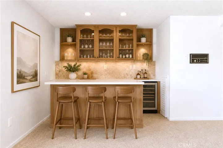Family room bar staged