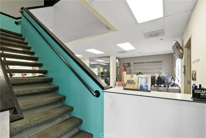 Entering through building, upstairs to your office