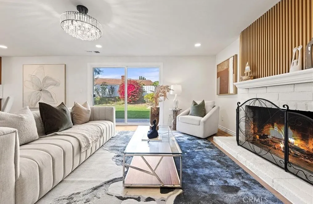family room with fireplace
