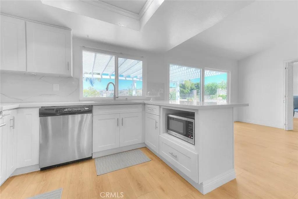 Dishwasher and microwave, open to the family room