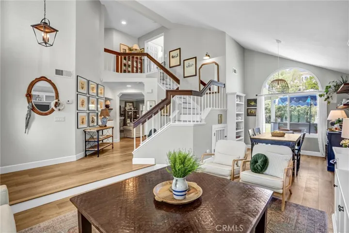 The view from the living room up the sweeping stairs.