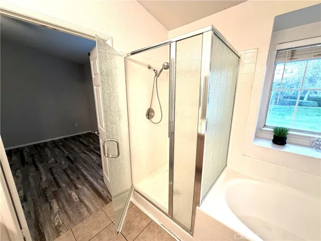 Primary shower next to soaking tub